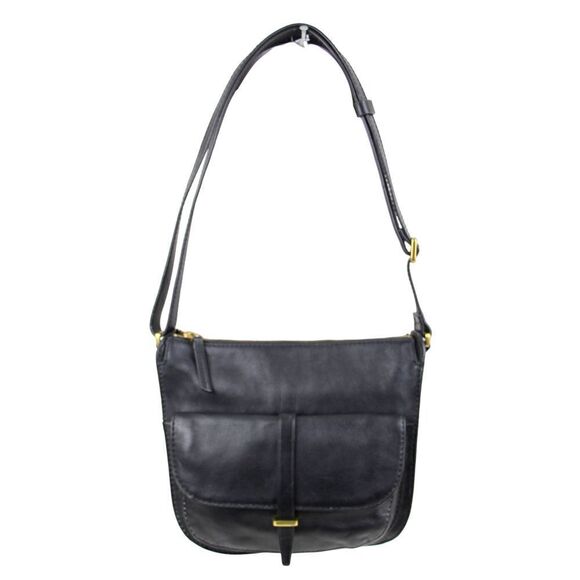 FOSSIL BLACK GENUINE LEATHER MEDIUM ZIP TOP HOBO TOTE SHOULDER BAG HANDBAG PURSE - Picture 1 of 15